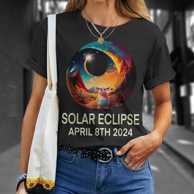 Solar Eclipse 2024 Apparel Pig Wearing Solar Eclipse Glasses T-Shirt Gifts for Her
