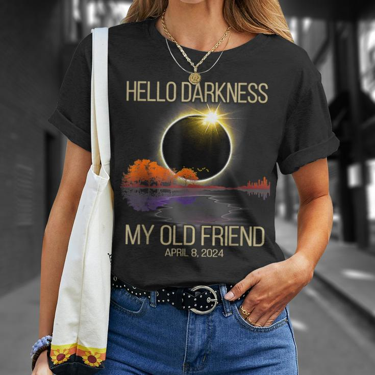 Solar Eclipse 2024 Hello Darkness My Old Friend April 08 24 T-Shirt Gifts for Her