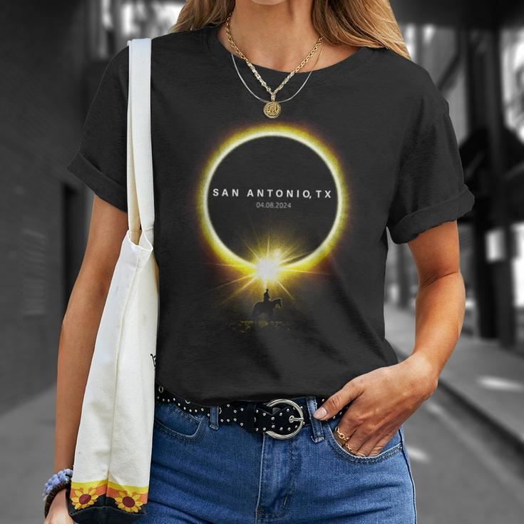 Solar Eclipse 2024 From San Antonio Texas Cowboy On A Horse T-Shirt Gifts for Her
