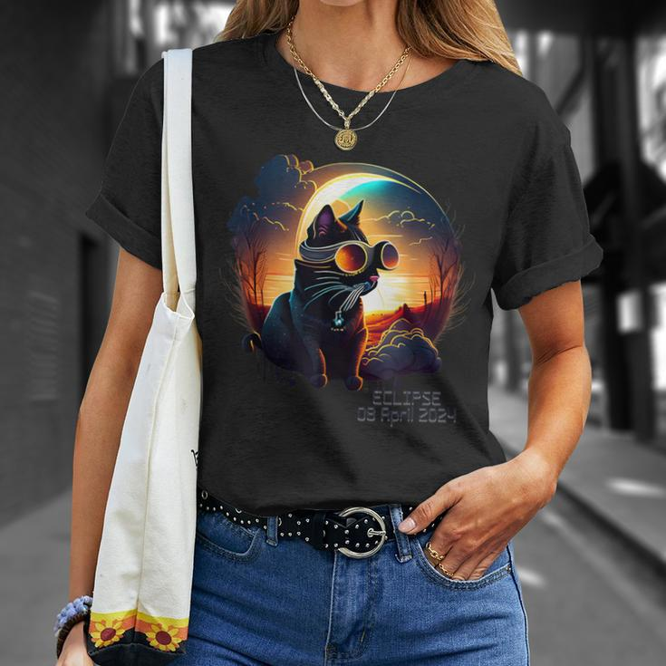 Solar Eclipse 8 April 2024 Cat Wearing Solar Eclipse Glasses T-Shirt Gifts for Her