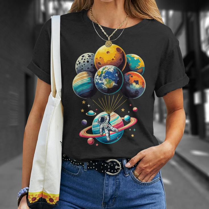 Solar System Astronaut Holding Planet Balloons Space T-Shirt Gifts for Her