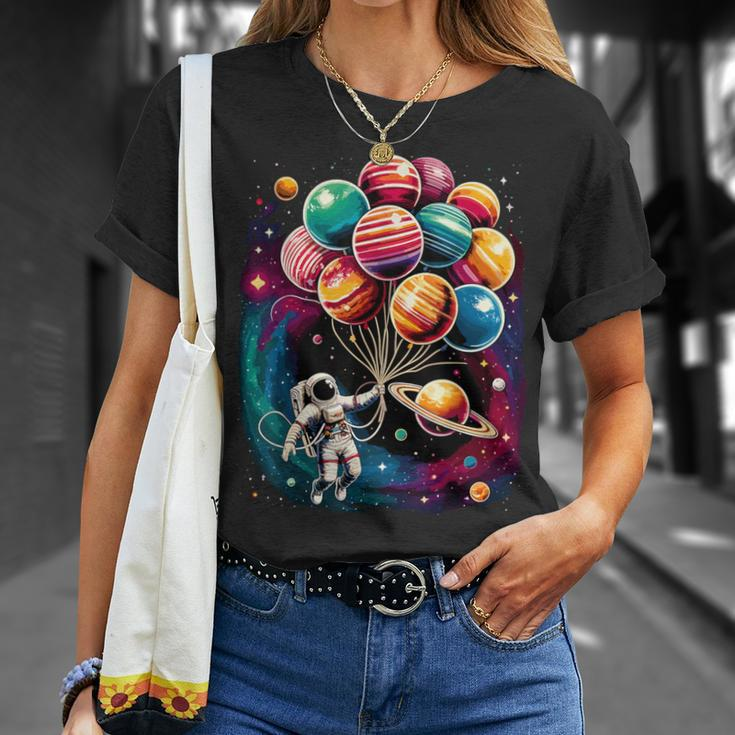 Solar System Astronaut Holding Planet Balloons Stem T-Shirt Gifts for Her