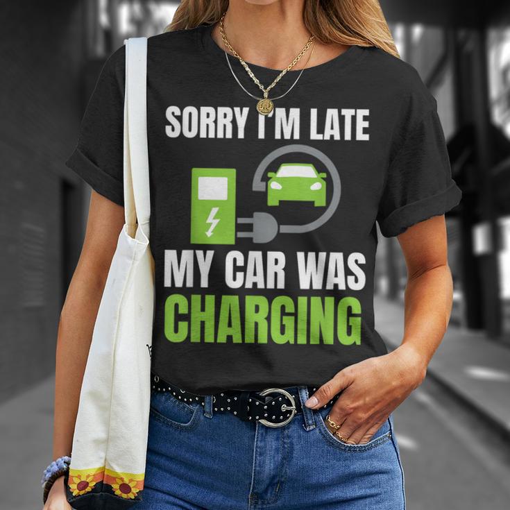 Sorry I'm Late My Car Was Charging A Ev Electric Car T-Shirt Gifts for Her