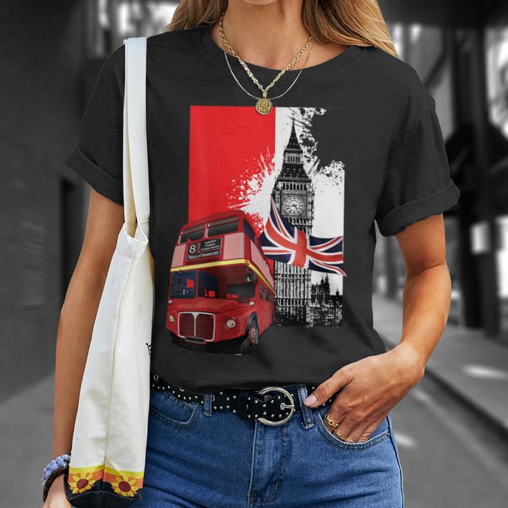 Souvenir London City Bus Vintage Uk Flag British T-Shirt Gifts for Her