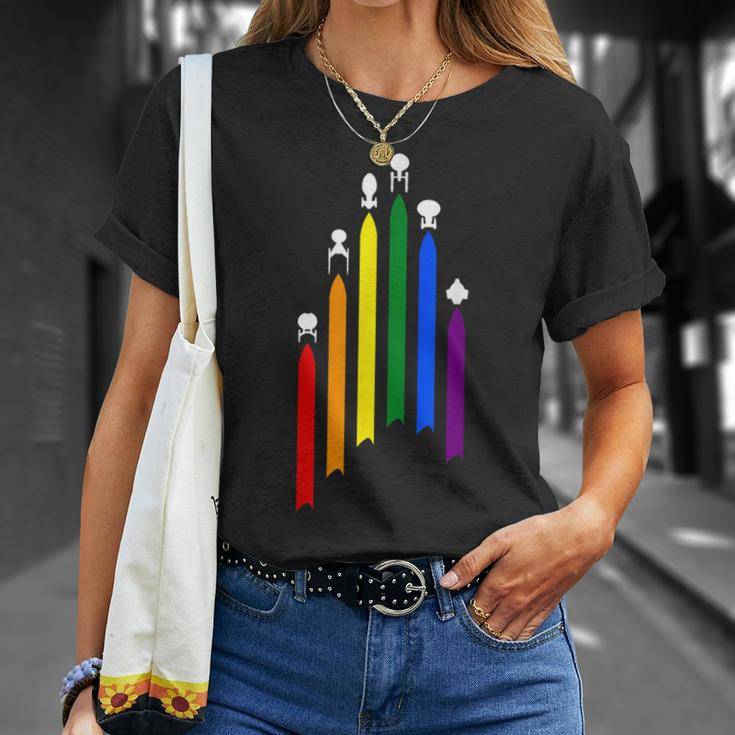 Spaceship Lgbt Flag Gay Pride Month Transgender Rainbow T-Shirt Gifts for Her