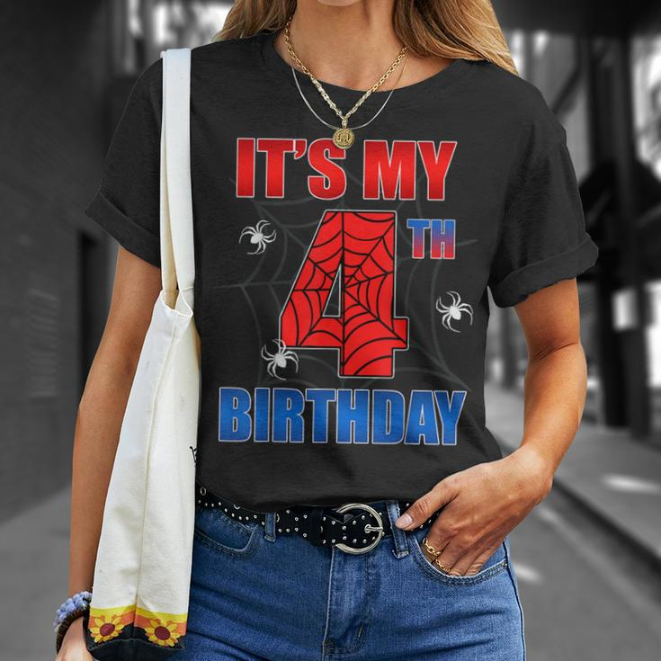 Spider Web 4 Years Old It's My 4Th Birthday Boy Party T-Shirt Gifts for Her