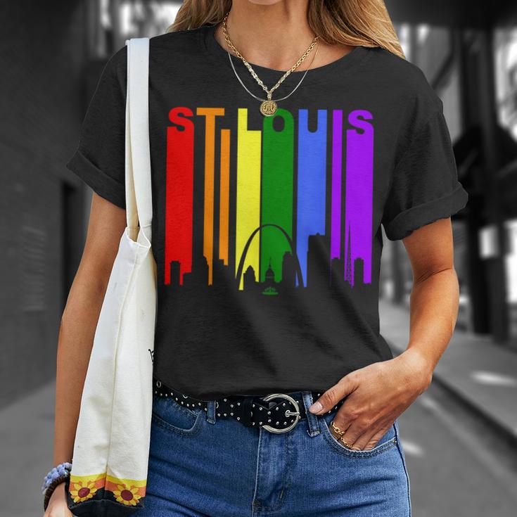 St Louis Missouri Lgbtq Gay Pride Rainbow Skyline T-Shirt Gifts for Her