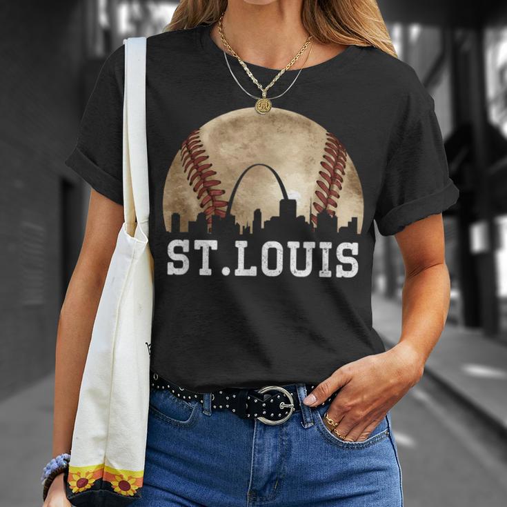 St Louis Skyline City Vintage Baseball Lover T-Shirt Gifts for Her