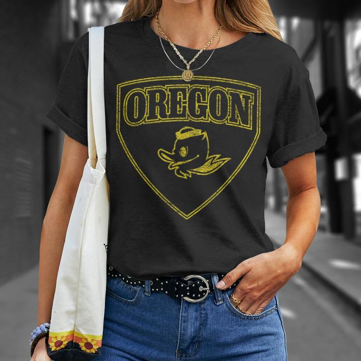 State Of Oregon Heroic Emblem Yellow Knockout T-Shirt Gifts for Her