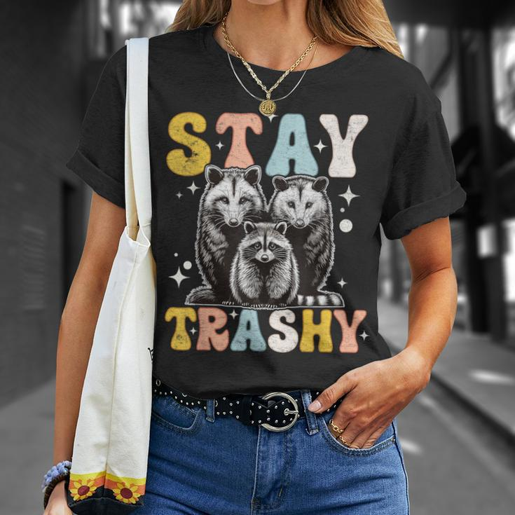 Stay Trashy Raccoon Possum Skunk Groovy Meme T-Shirt Gifts for Her