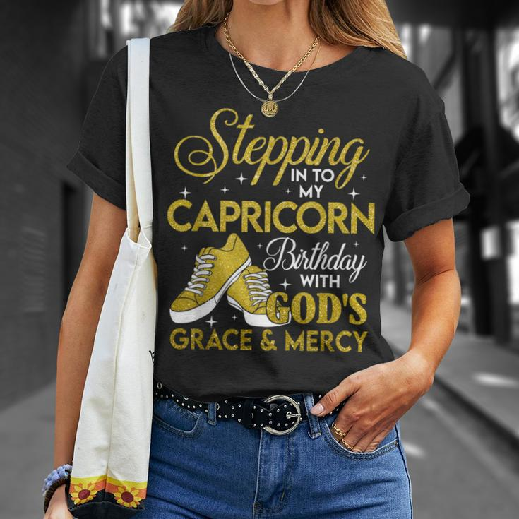 Stepping Into My Capricorn Birthday With God Grace And Mercy T-Shirt Gifts for Her