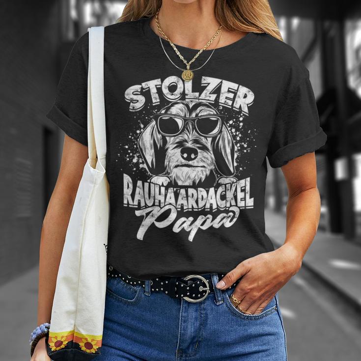 Stolzer Rauhaardackel Papa Herrchen Dogs Dachshund T-Shirt Geschenke für Sie