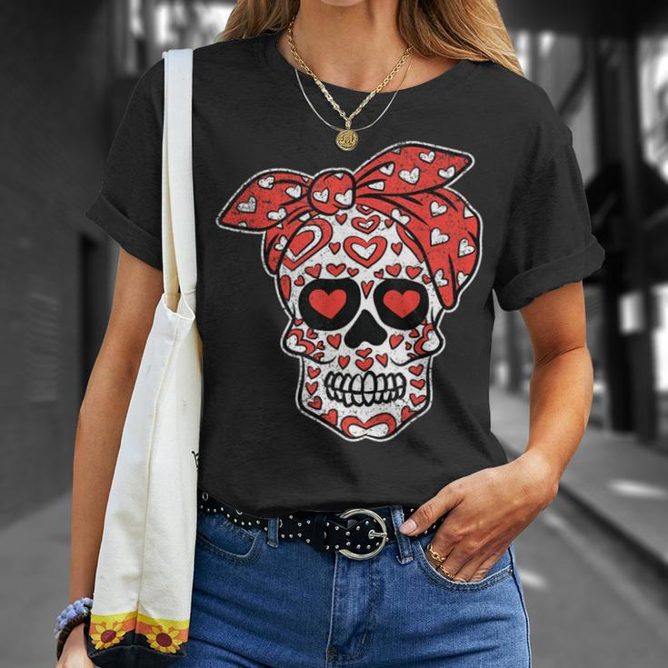 Sugar Skull Heart Bandana Valentines Day Mexican Skull Love T-Shirt Gifts for Her