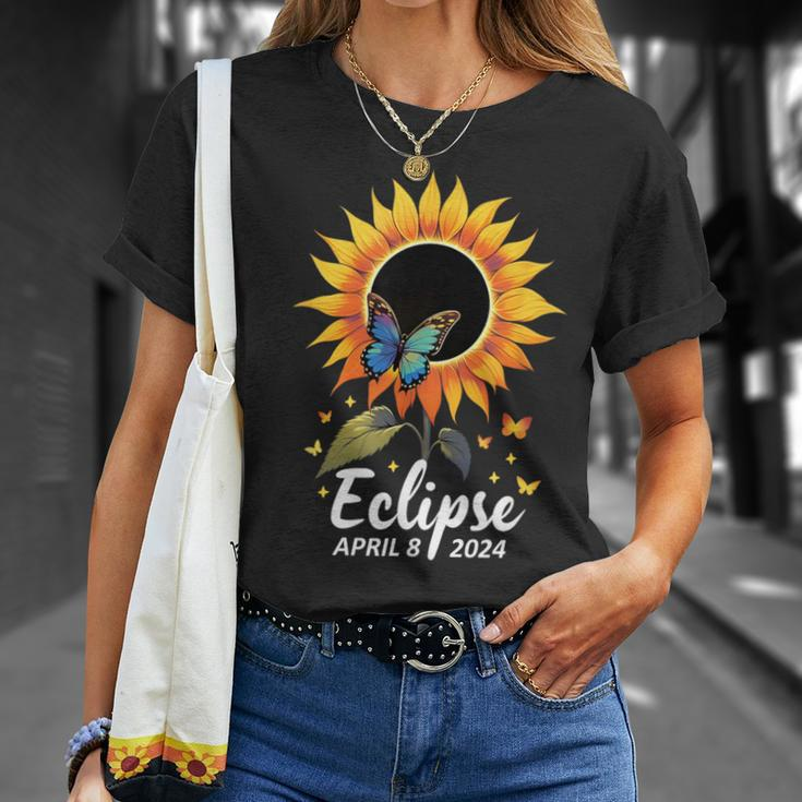 Sunflower Butterflies Flowers Total Solar Eclipse 2024 T-Shirt Gifts for Her