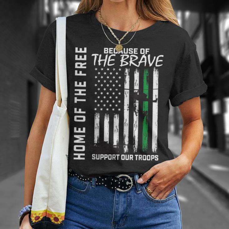 Support Our Troops Military Thin Green Line American Flag T-Shirt Gifts for Her