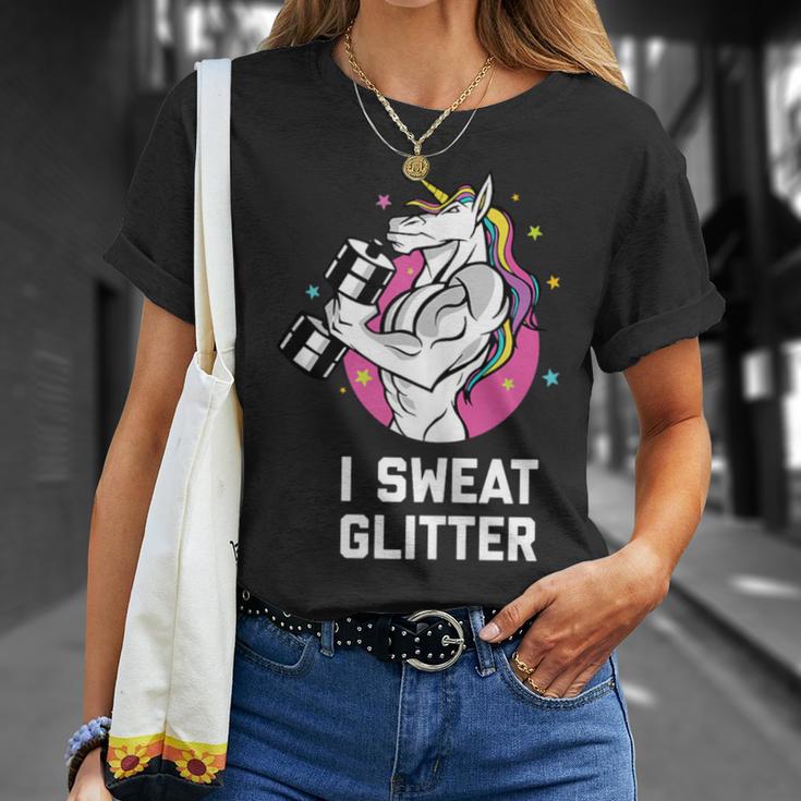 I Sweat Glitter Muscle Unicorn Workout Gym Men T-Shirt Gifts for Her