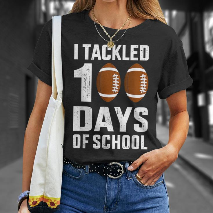 I Tackled 100 Days School 100Th Day Football Student Teacher T-Shirt Gifts for Her