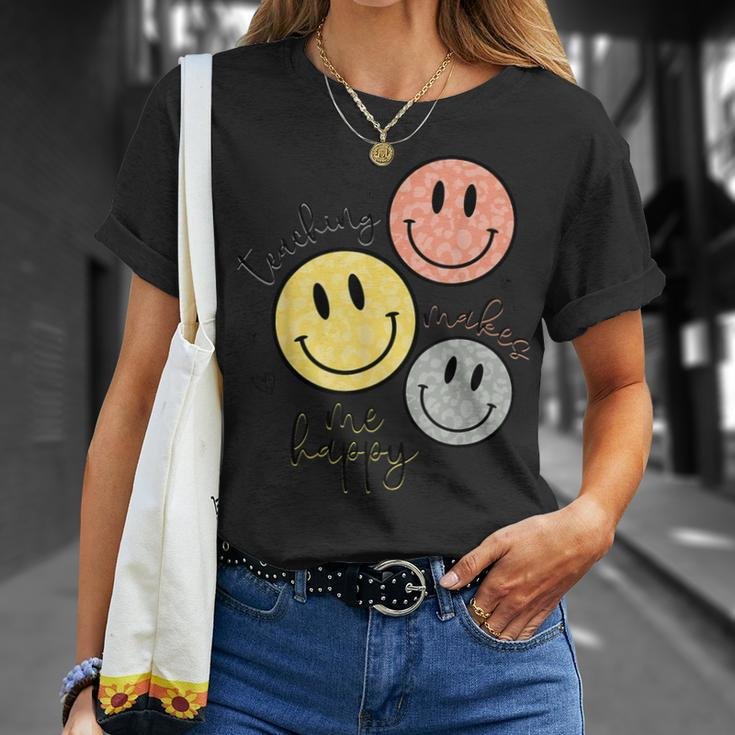 Teaching Makes Me Happy Smile Face School For Teacher T-Shirt Gifts for Her