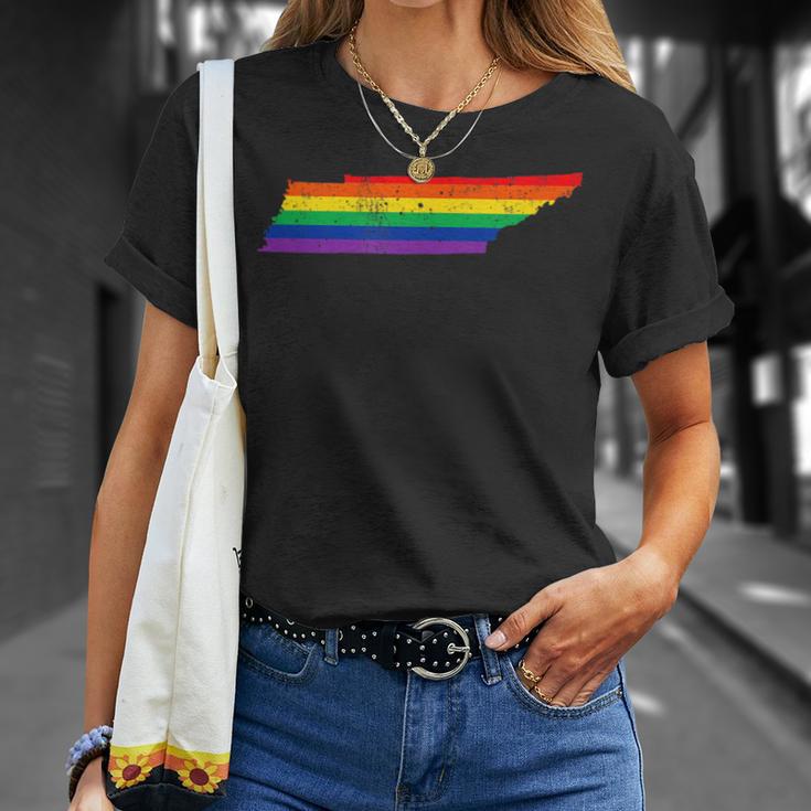 Tennessee Rainbow Flag Map Gay Pride Lesbian Lgbt T-Shirt Gifts for Her