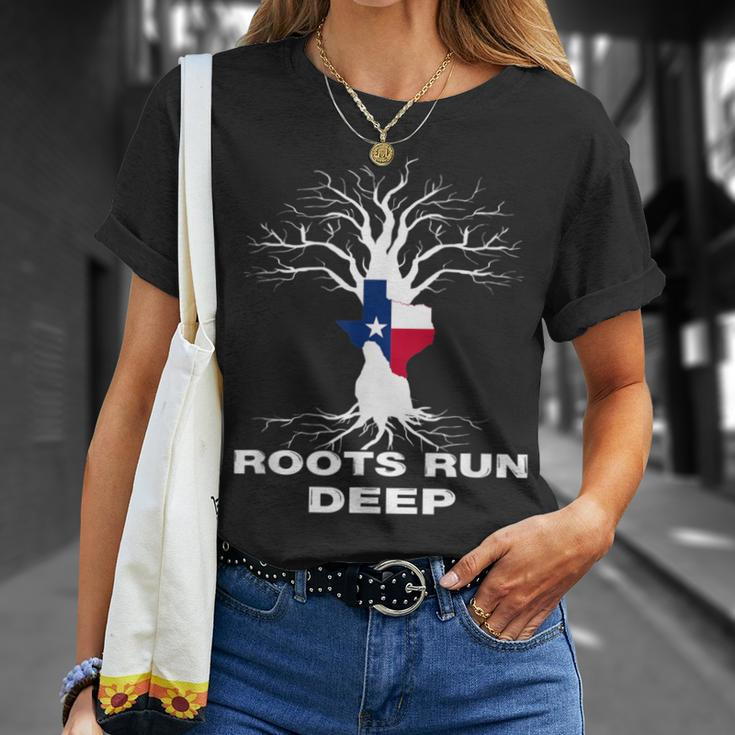 Texas Roots Run Deep Proud Resident Texas Flag T-Shirt Gifts for Her