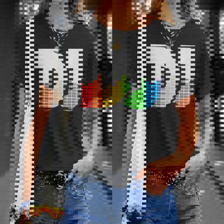 Texto De Dj Con Ecualizador De Coloración Led Para Discjockey Dj Camiseta unisex Regalos para ella