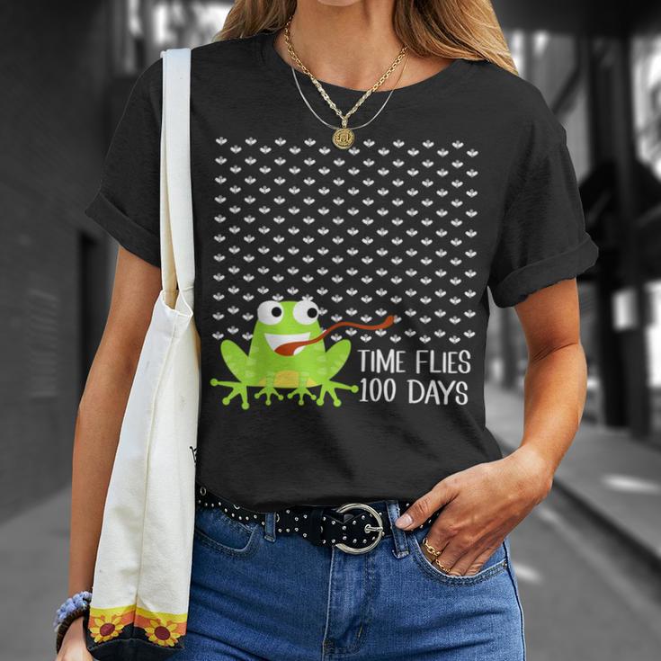 Time Flies 100 Days Frog Fly 100Th Day Of School T-Shirt Gifts for Her