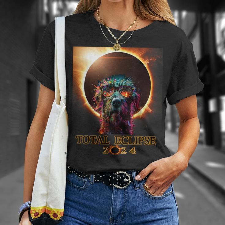 Total Eclipse April 8 2024 Irish Wolfhound Dog With Glasses T-Shirt Gifts for Her