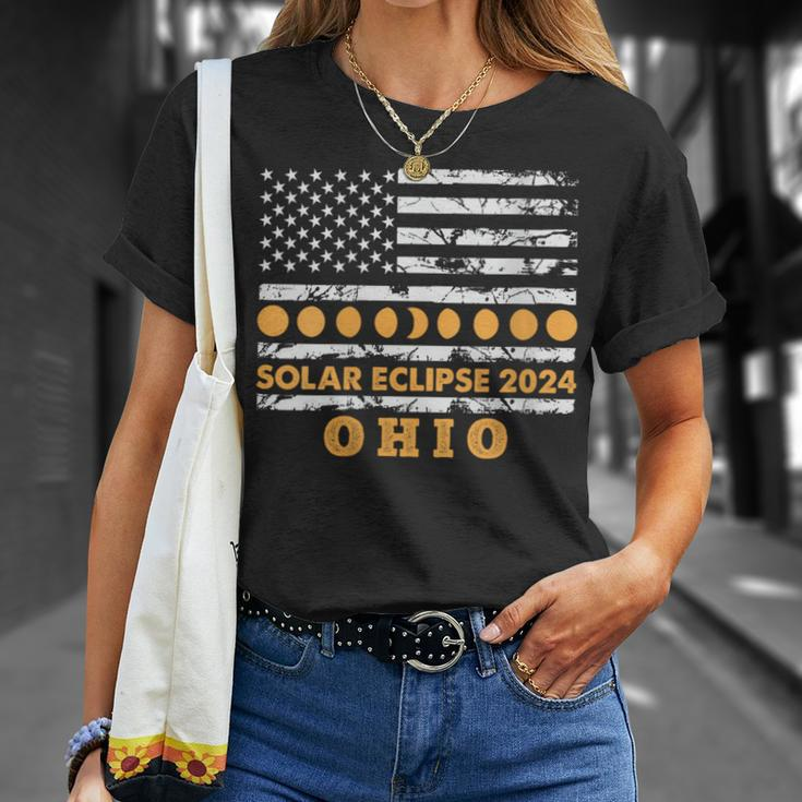 Total Solar Eclipse 2024 Ohio America Usa Flag Totality T-Shirt Gifts for Her