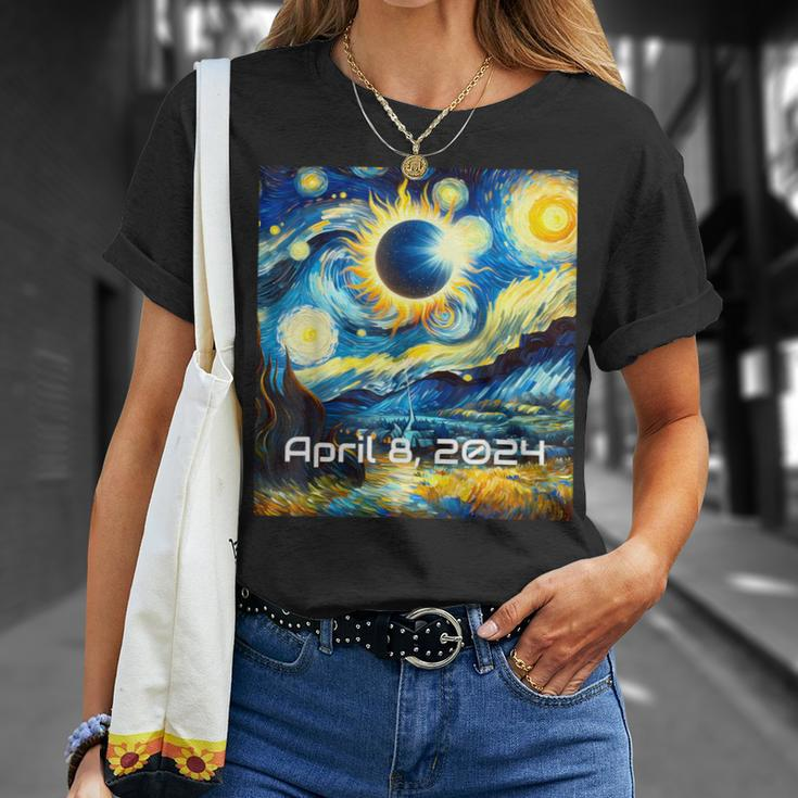 Total Solar Eclipse 2024 Starry Night Painting Van Gogh T-Shirt Gifts for Her