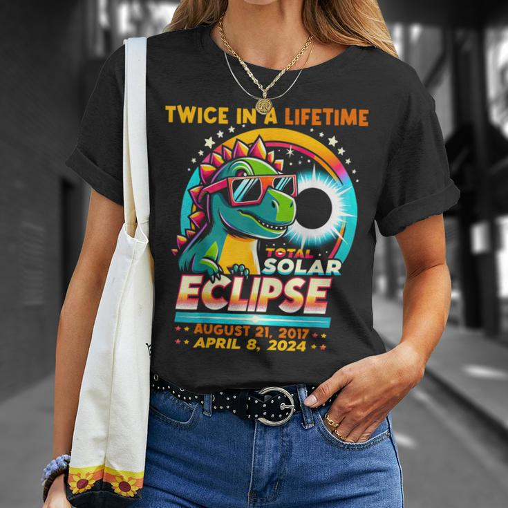 Total Solar Eclipse 2024Rex Dinosaur Wearing Glasses T-Shirt Gifts for Her