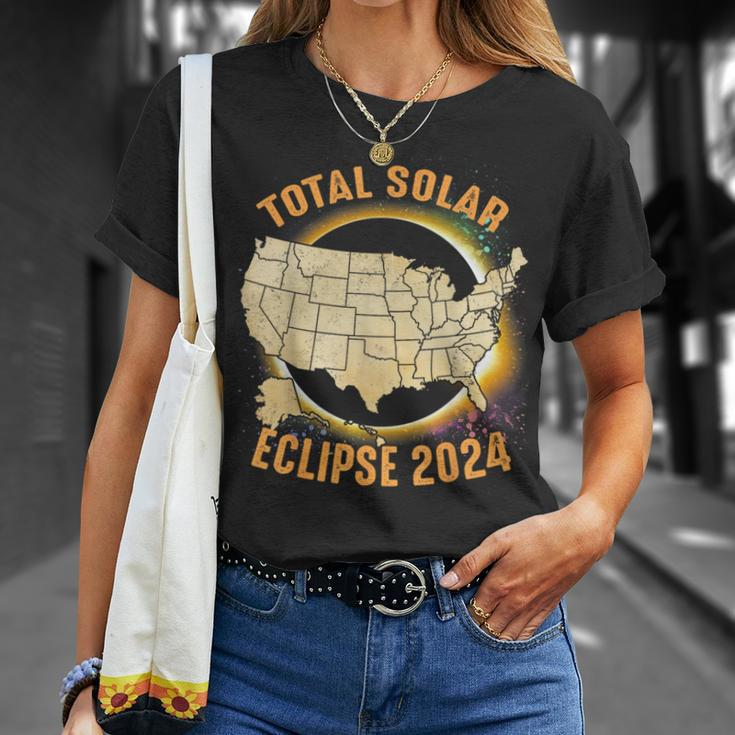 Total Solar Eclipse 2024 Totality Us Map Colorful T-Shirt Gifts for Her