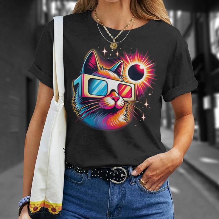 Total Solar Eclipse Cat Colorful T-Shirt Gifts for Her