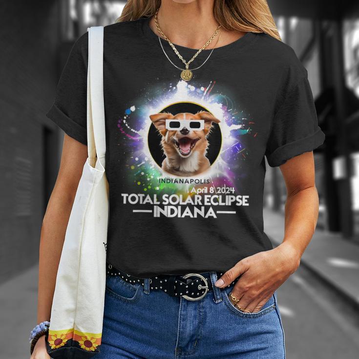 Total Solar Eclipse Indianapolis Indiana 2024 Astronomy Dog T-Shirt Gifts for Her