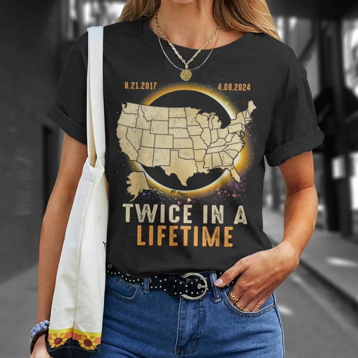 Total Solar Eclipse Twice In A Lifetime 2024 Usa Map T-Shirt Gifts for Her