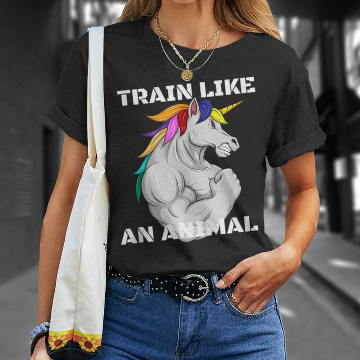 Train Like An Animal Unicorn Weightlifting Muscle Fitness T-Shirt Gifts for Her