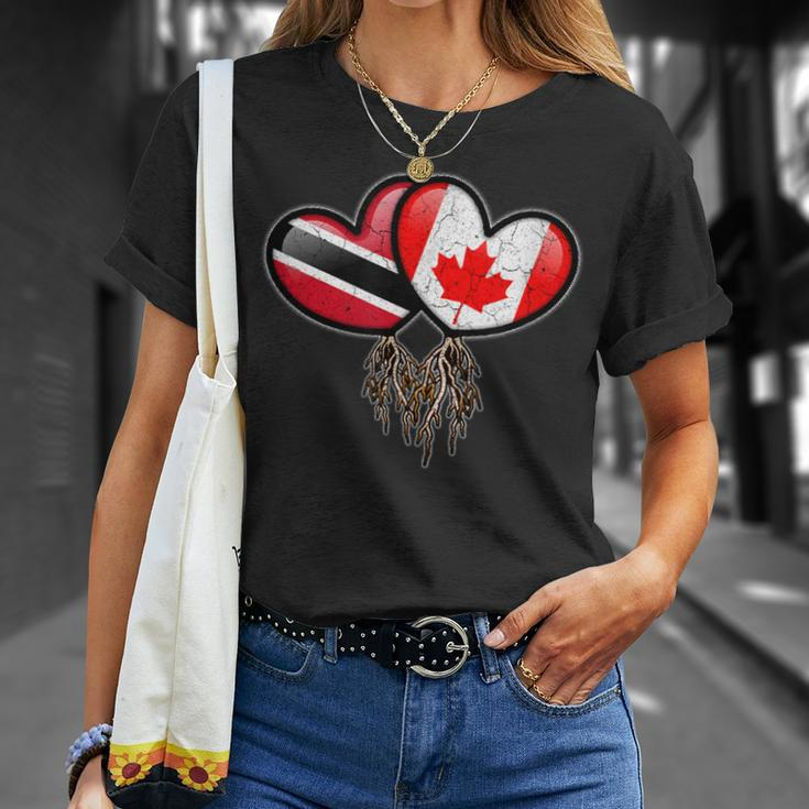 Trinidadian Canadian Flags Inside Hearts With Roots T-Shirt Gifts for Her