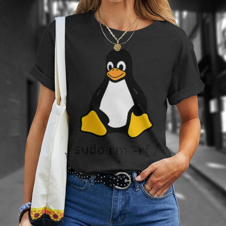 Tux Linux Penguin Sudo Rm -Rf Computer Science Computers T-Shirt Gifts for Her