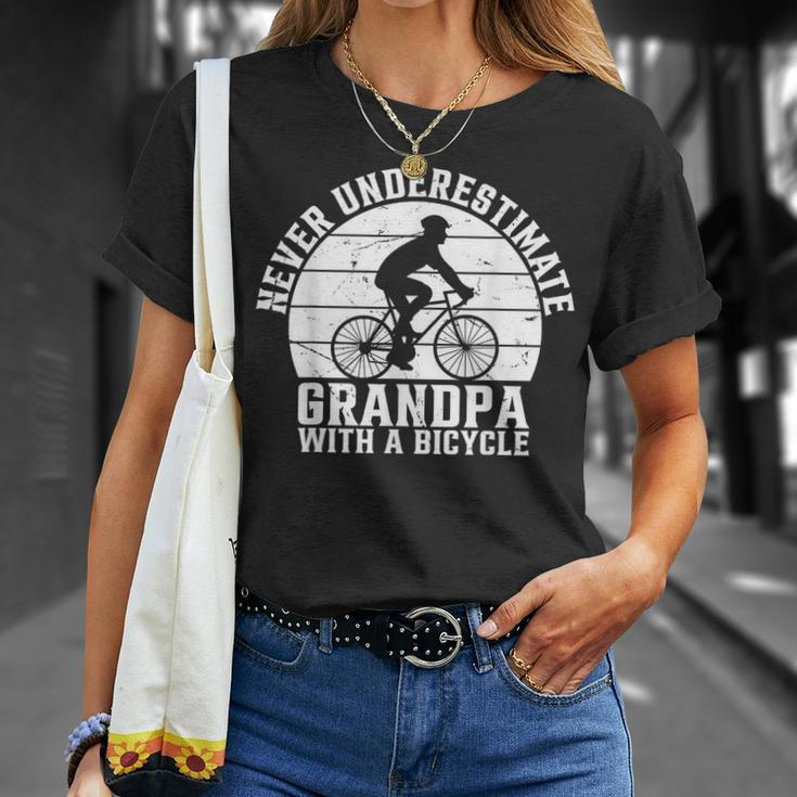 Never Underestimate Grandpa With A Bicycle Racing Bike T-Shirt Gifts for Her