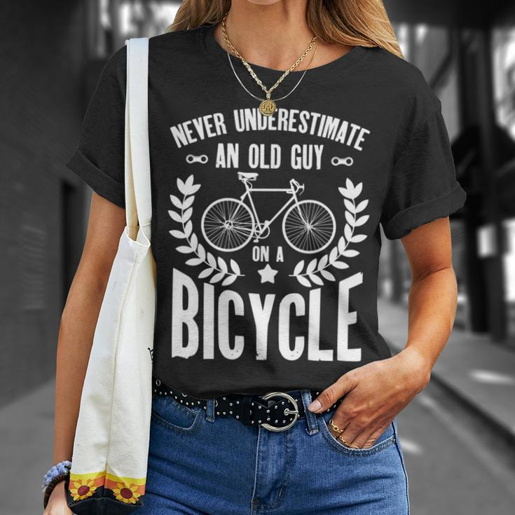 Never Underestimate An Old Guy On A Bicycle Grandpa T-Shirt Gifts for Her