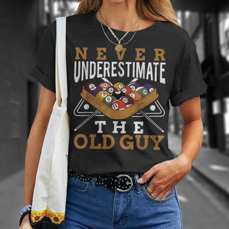 Never Underestimate The Old Guy Retro Pool Billiards Grandpa T-Shirt Gifts for Her