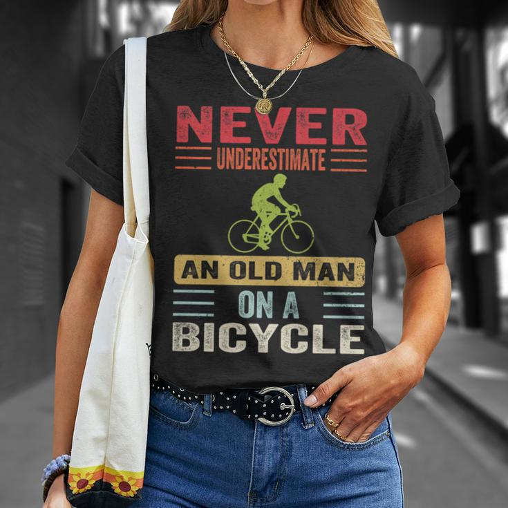 Never Underestimate An Old Man On A Bicycle Cycling Retro T-Shirt Gifts for Her