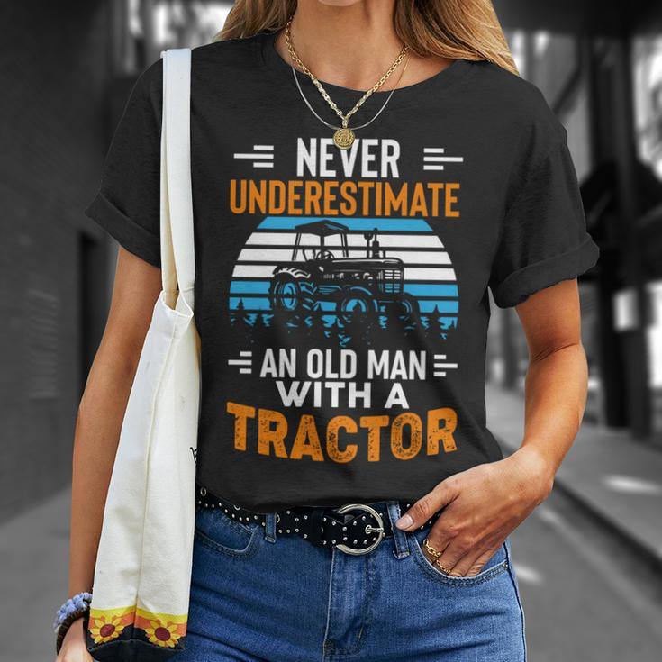 Never Underestimate An Old Man Tractor Farmer Dad Men T-Shirt Gifts for Her