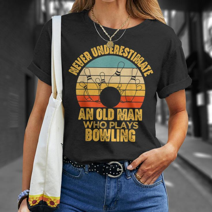 Never Underestimate An Old Man Who Plays Bowling T-Shirt Gifts for Her