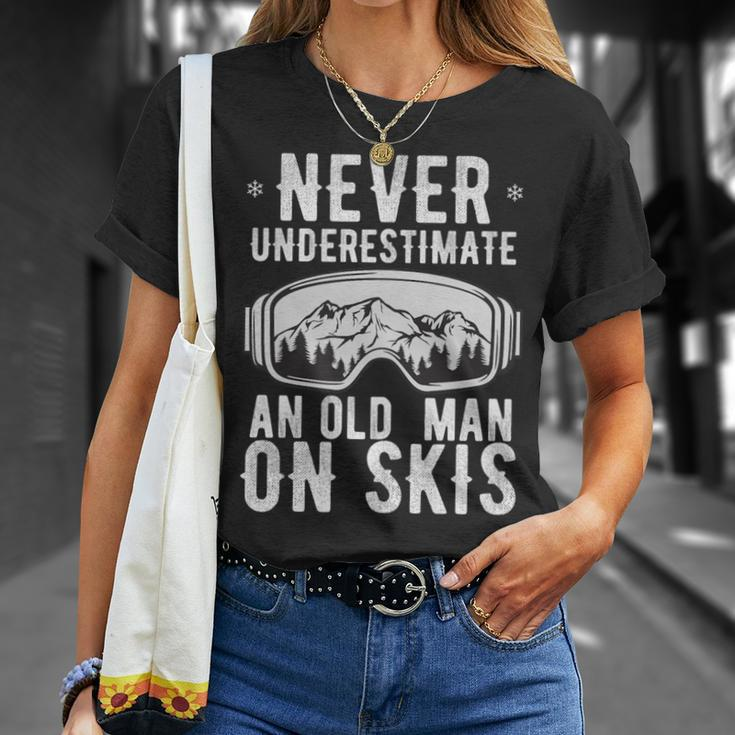 Never Underestimate An Old Man On Skis Winter Holiday T-Shirt Gifts for Her