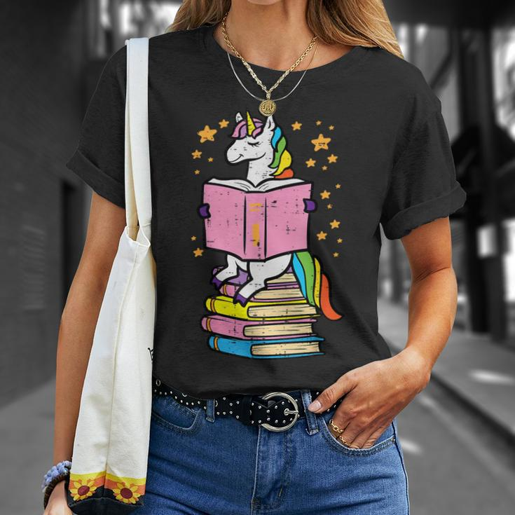 Unicorn Read Reading Book Librarian America Girls Women T-Shirt Gifts for Her