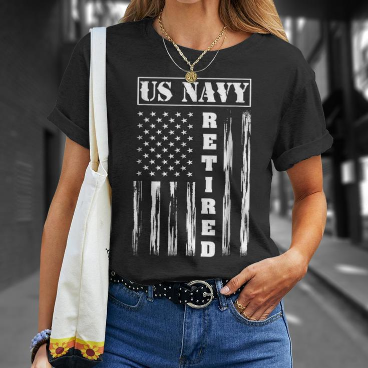 Us Navy Retired Distressed American Flag T-Shirt Gifts for Her