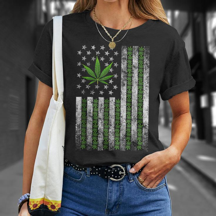 Usa Flag Marijuana Weed Leaf Flag Cannabis Stoner 420 T-Shirt Gifts for Her