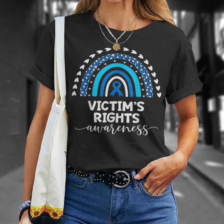 Victims Ribbon Victims Rights Awareness Victim Of Crime Blue Ribbon Rainbow T-Shirt ...