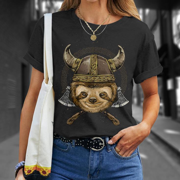 Viking Sloth With Viking Helmet Mjolnir Axes T-Shirt Gifts for Her