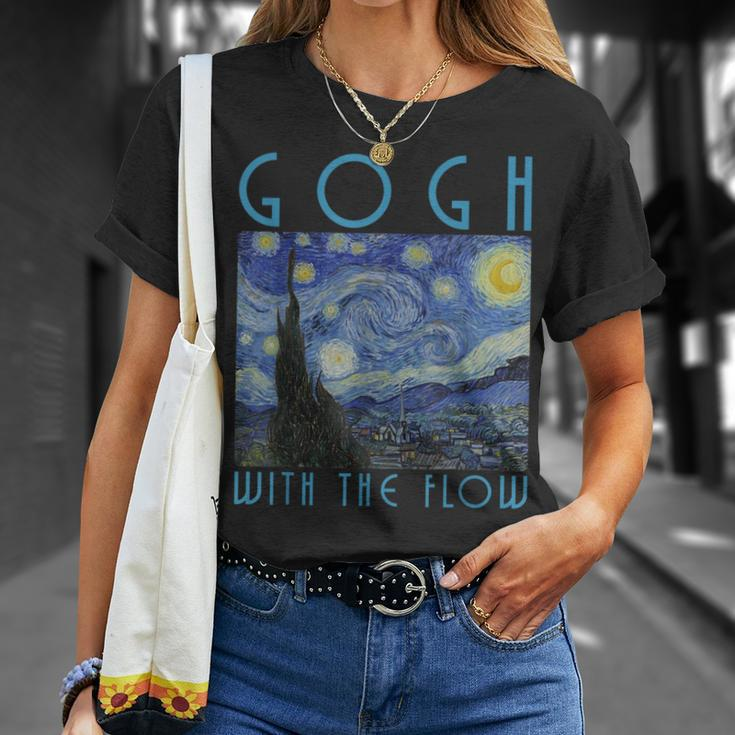 Vincent Van Gogh With The Flow Artist Humor Pun T-Shirt Gifts for Her
